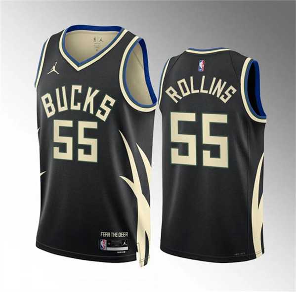 Mens Milwaukee Bucks #55 Ryan Rollins Black Statement Edition Stitched Basketball Jersey Dzhi->milwaukee bucks->NBA Jersey
